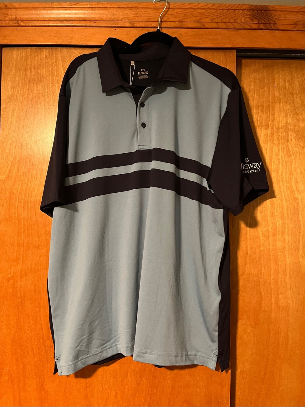 Under Armor Men's Polo in Light Blue and Black Stripes XL
